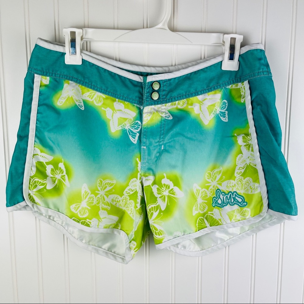 Sims Board Shorts Teal Green Tie Dye Butterfly Pattern Size 7